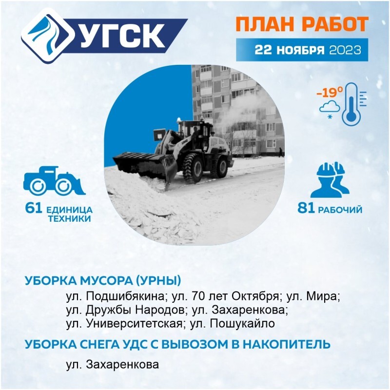 График уборки снега и мусора УГСК на 22 ноября