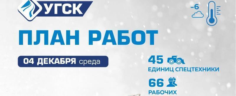 График уборки снега в Новом Уренгое от УГСК на 4 декабря